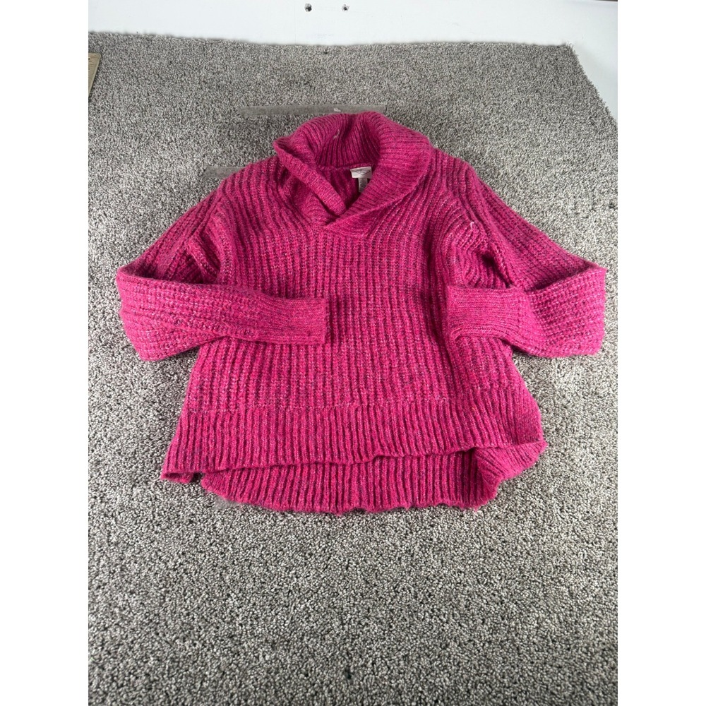 St. John's Bay Sweater Women's Magenta Pink Shawl Collar Chunky Ribbed Knit - M